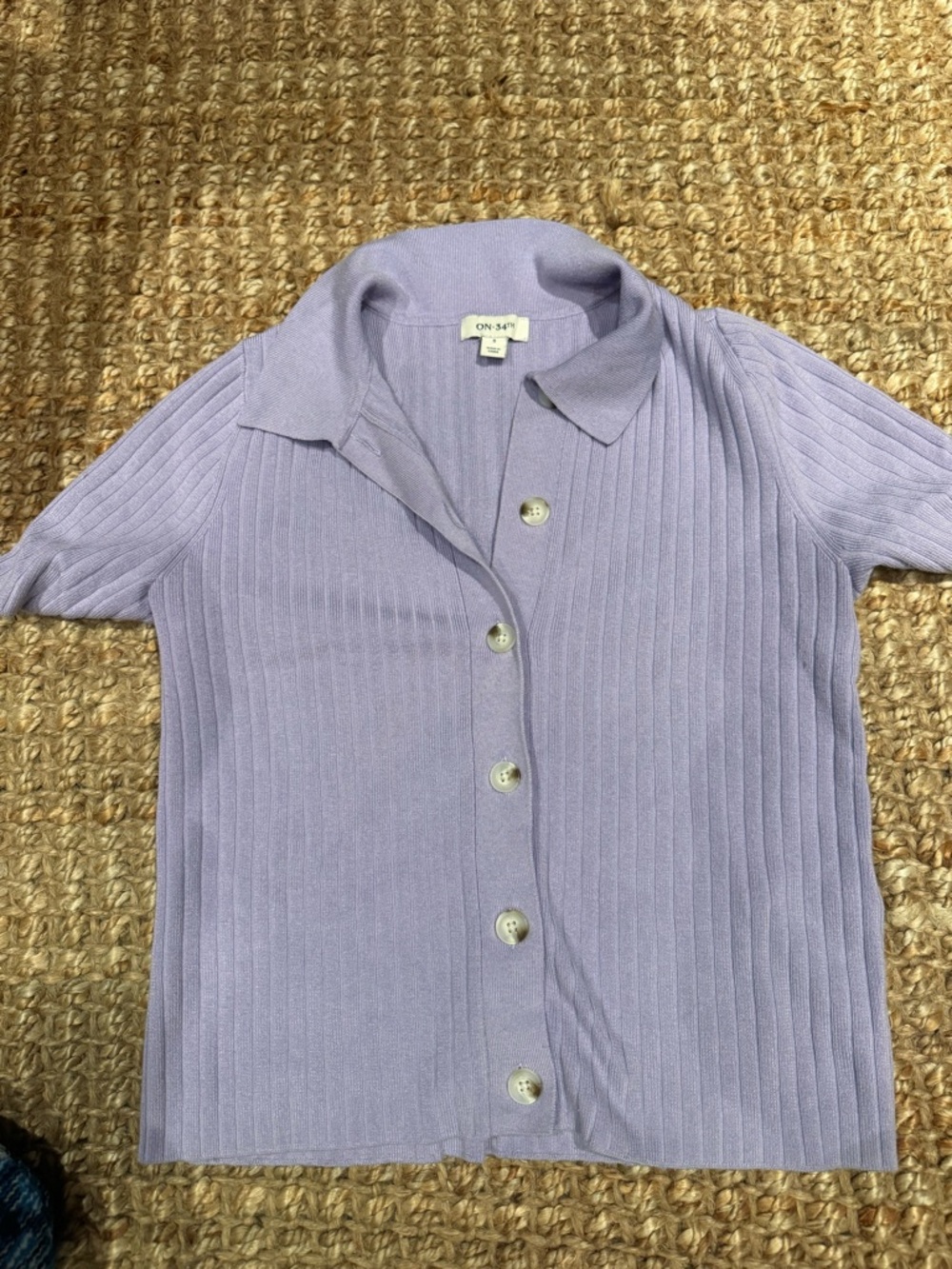 Light Lavender Ribbed Button-Up Polo Top